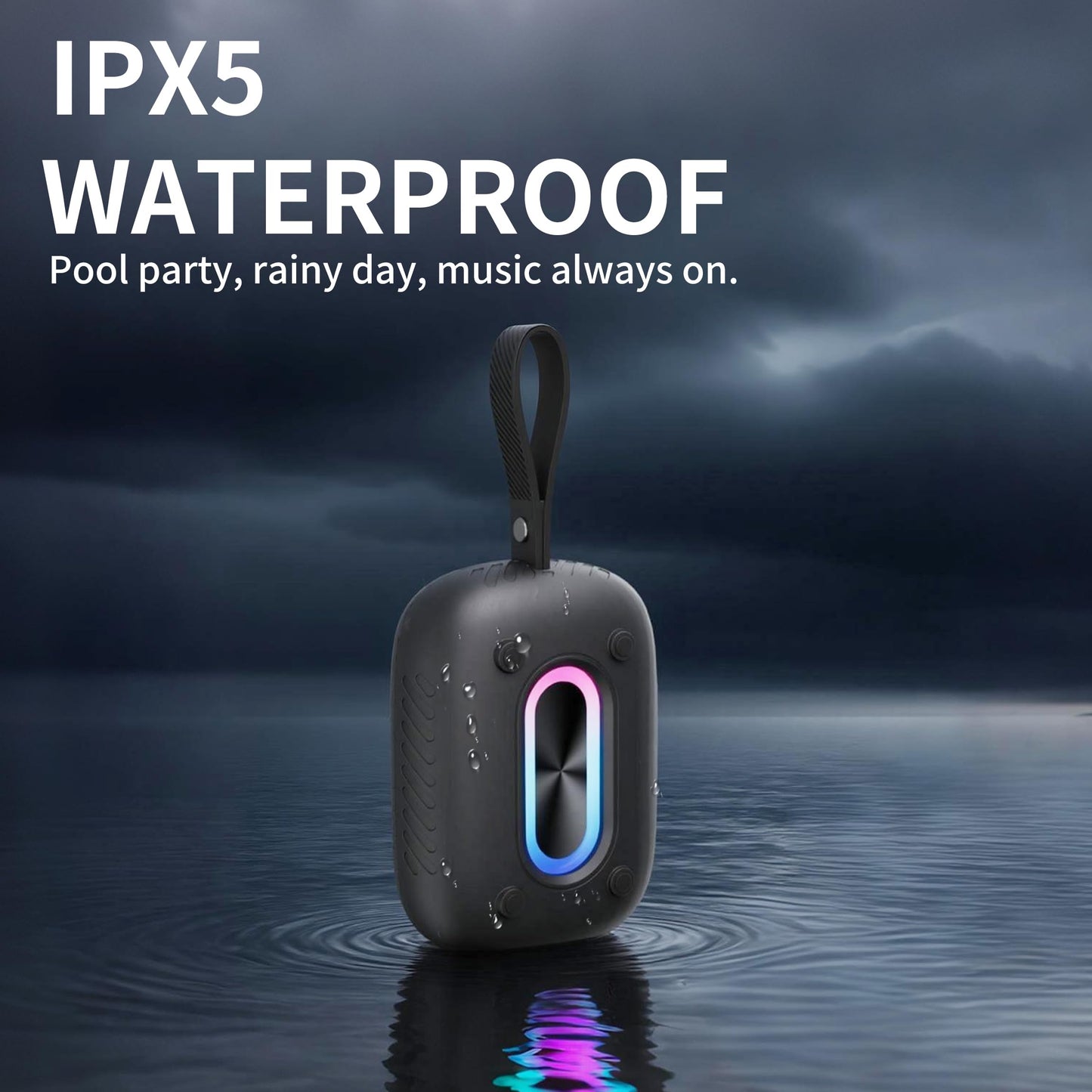 IPX7 Waterproof Bluetooth 5.3 Speaker — Portable HD Sound for Shower, Pool, Beach & Kayaking, Black